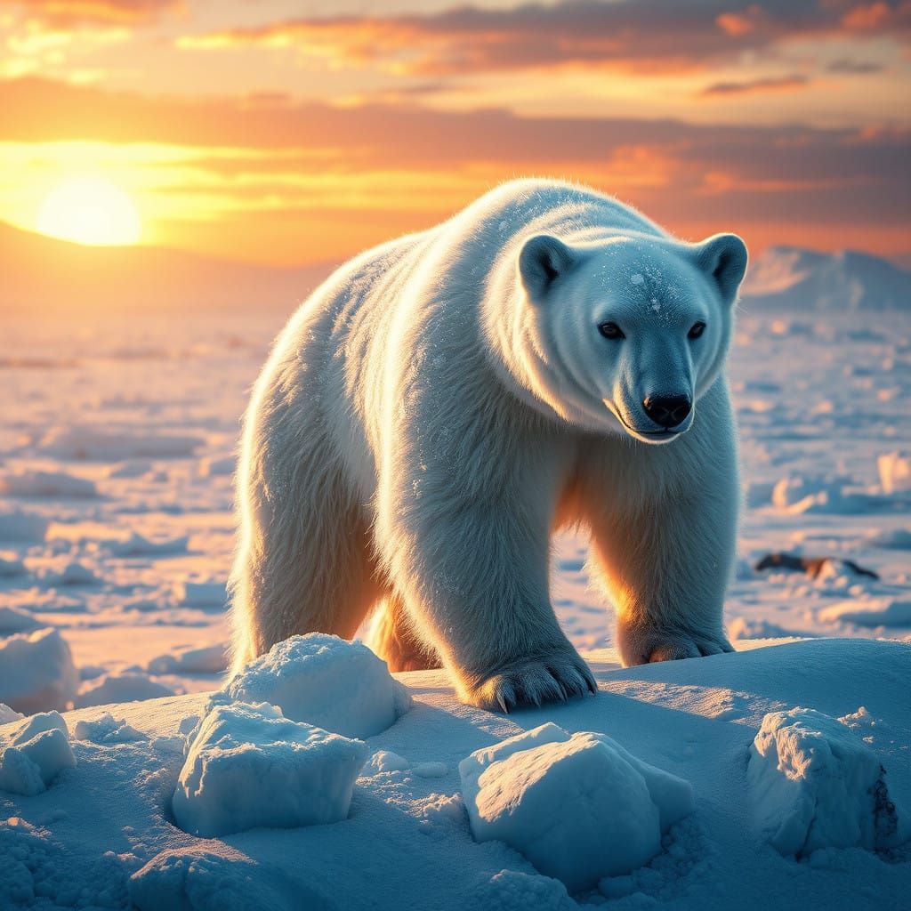 Majestic Polar Bear Under Golden Arctic Sunset