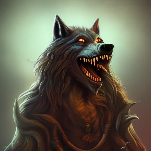 Happy Werewolf Mugshot: Detailed Matte Painting