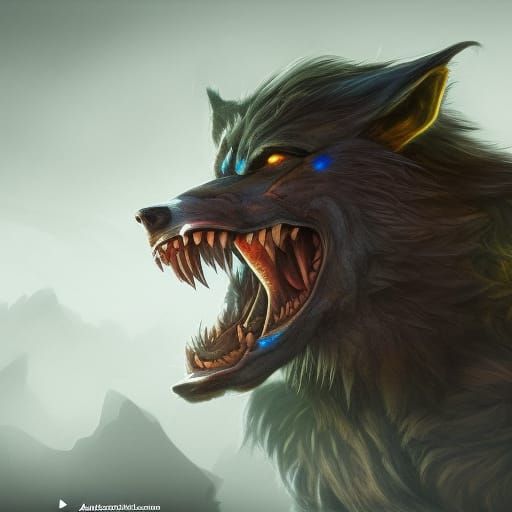 Happy Werewolf Mugshot in Detailed Matte Painting