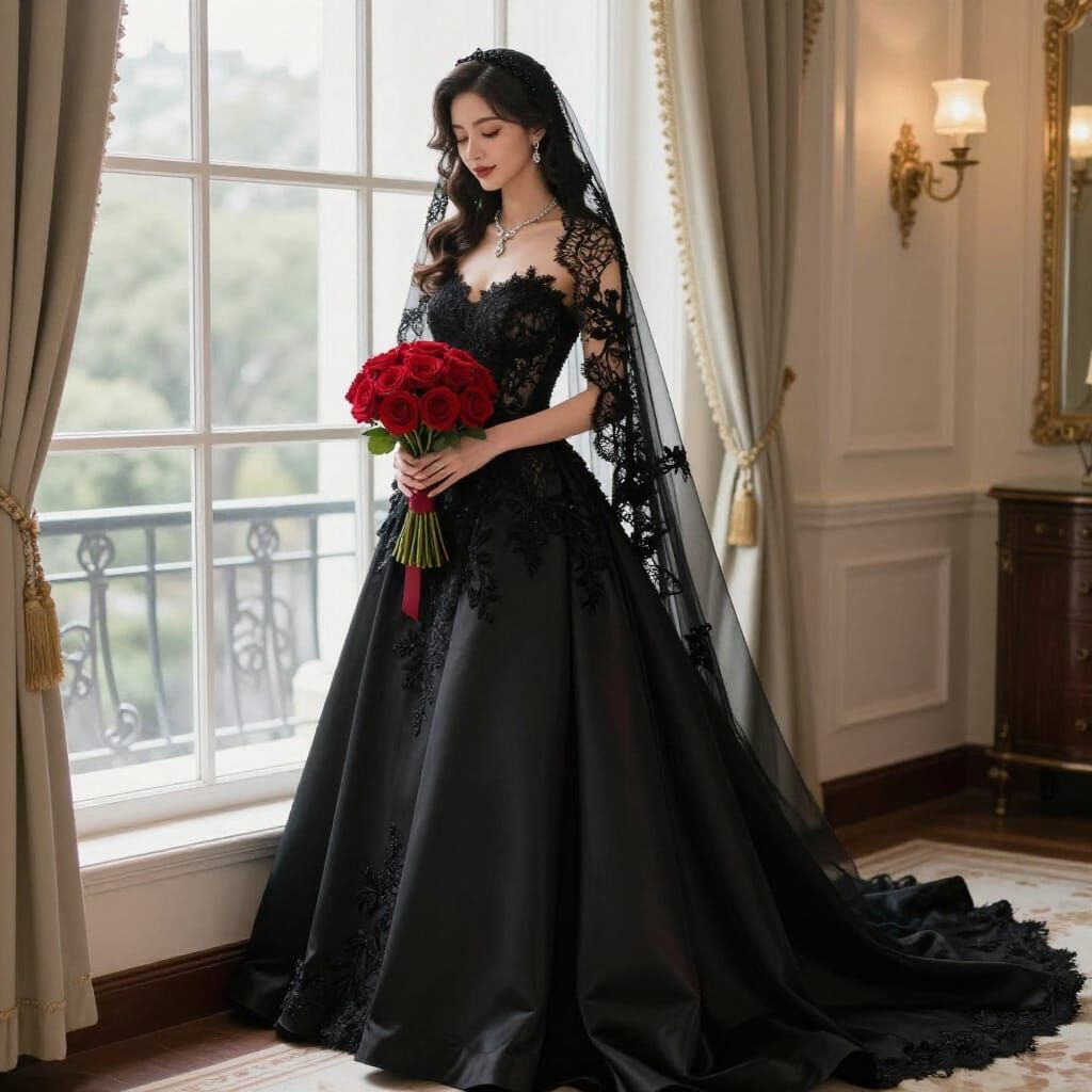Elegant Black Bridal Gown with Lace Details