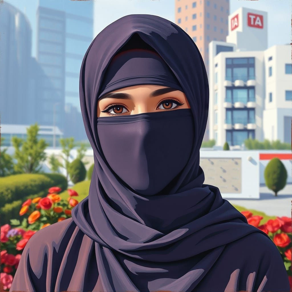 Minimalist Painting of a Niqabi Woman in Garden City