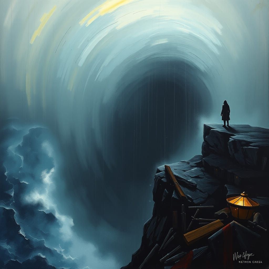 Melancholic Figure at Stormy Sea's Edge