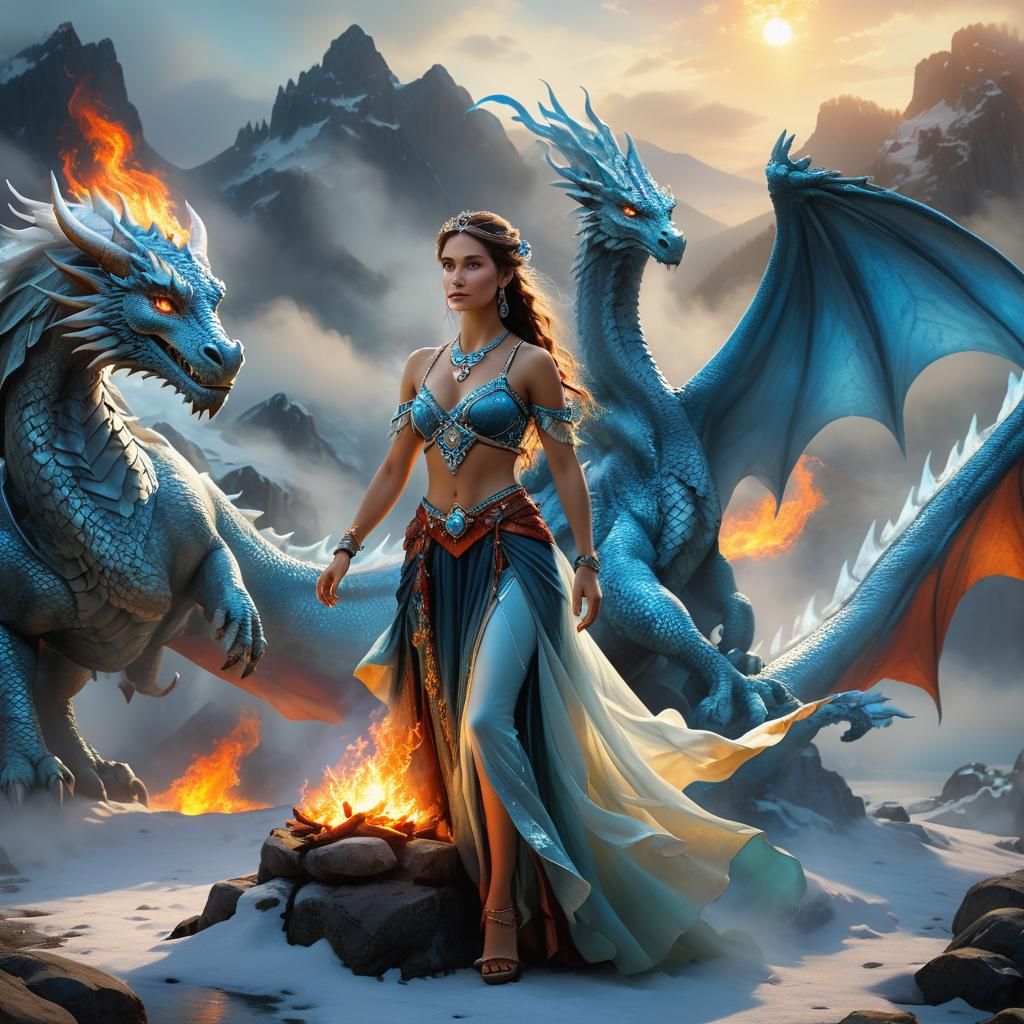 Fire and Ice Gypsy Princess in Mystical Landscape