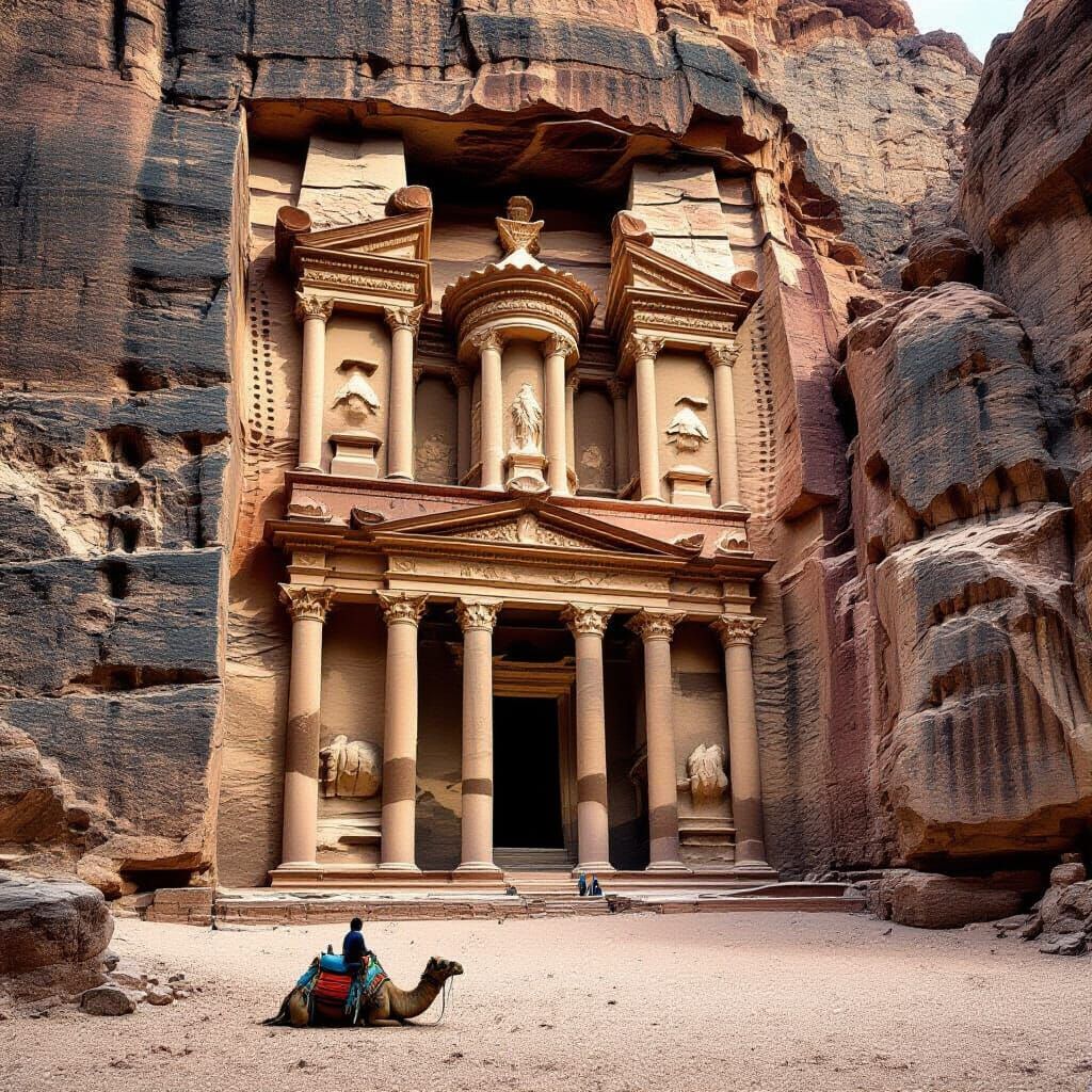Al-Khazneh, Petra: High-Contrast Charcoal Art