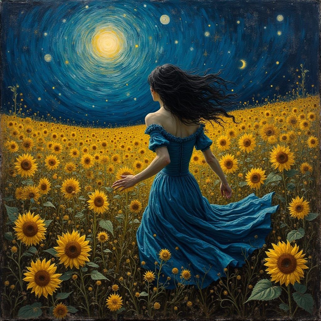 Post-Impressionist Oil Painting of Woman Fleeing Ghostly App...