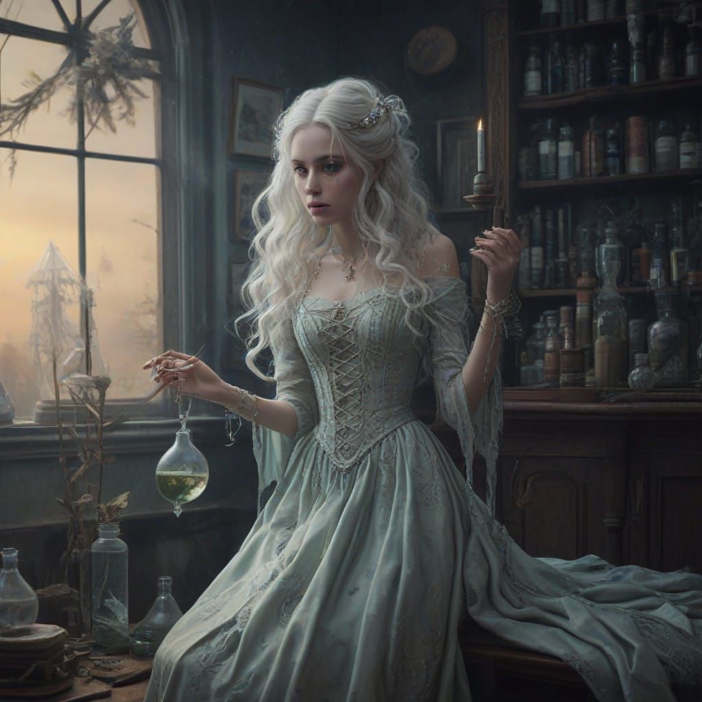 Ethereal Alchemist in Victorian Laboratory