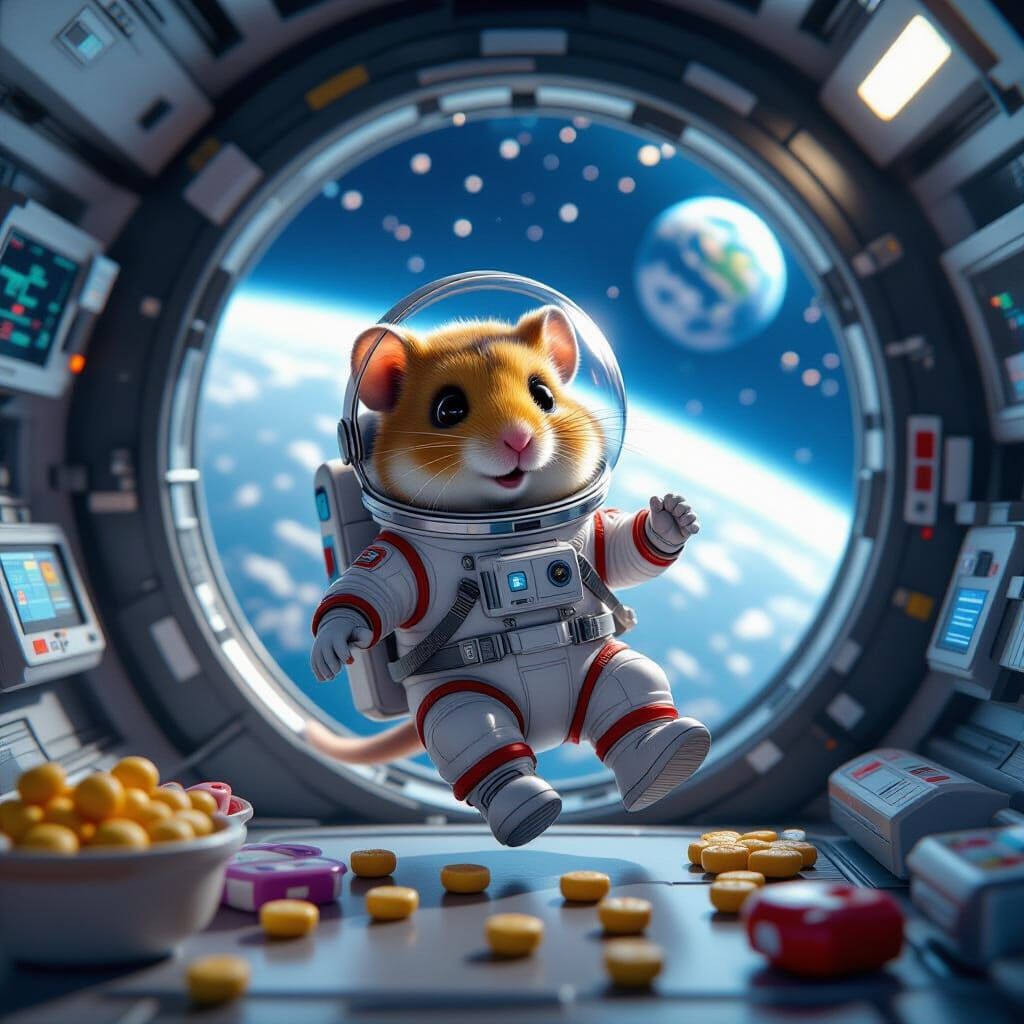 Hamster Astronaut in Futuristic Space Station