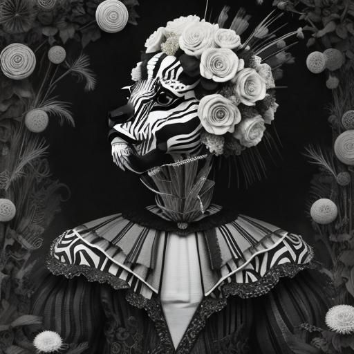 Zebra in Dandelion Dreamscape, Brooding Grayscale Compositio...