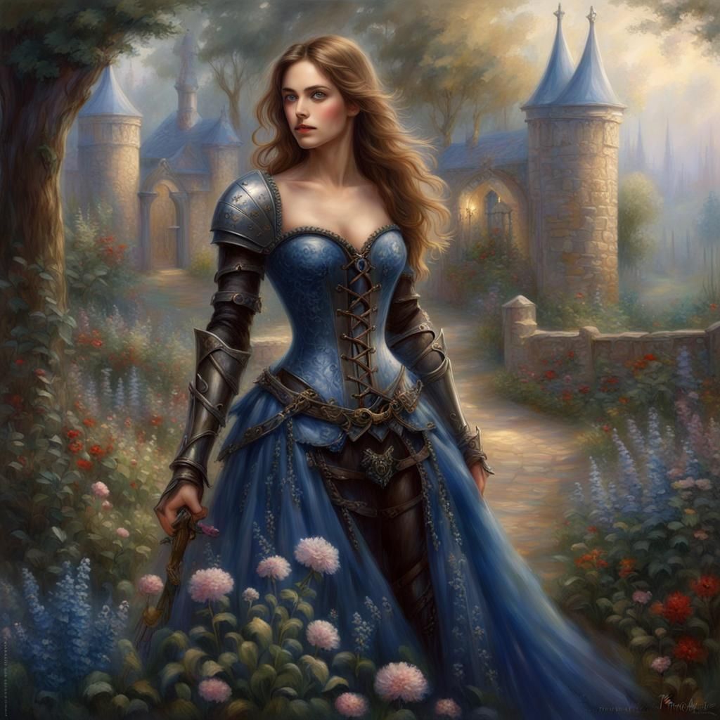 Knight Woman in a Secret Flower Garden