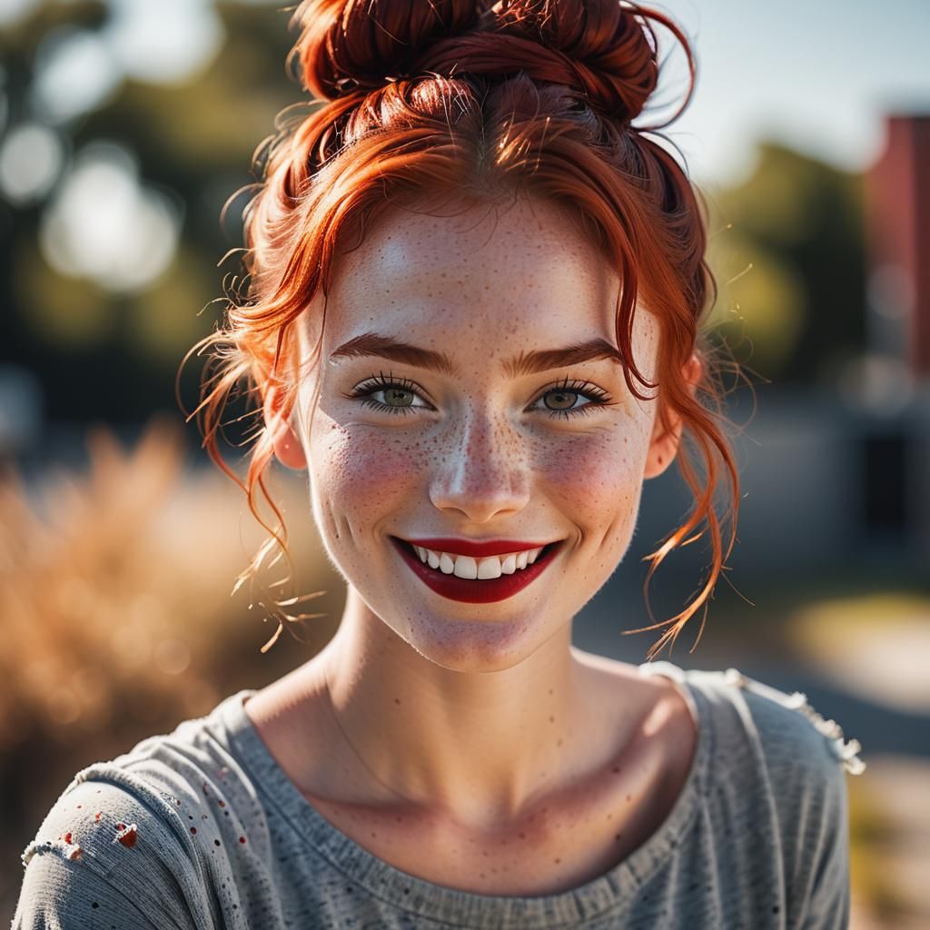 Attractive Redhead Smiling in Soft Sunlight