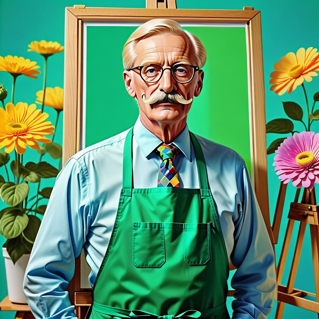 Pop Art Portrait of a Blond Man by Easel