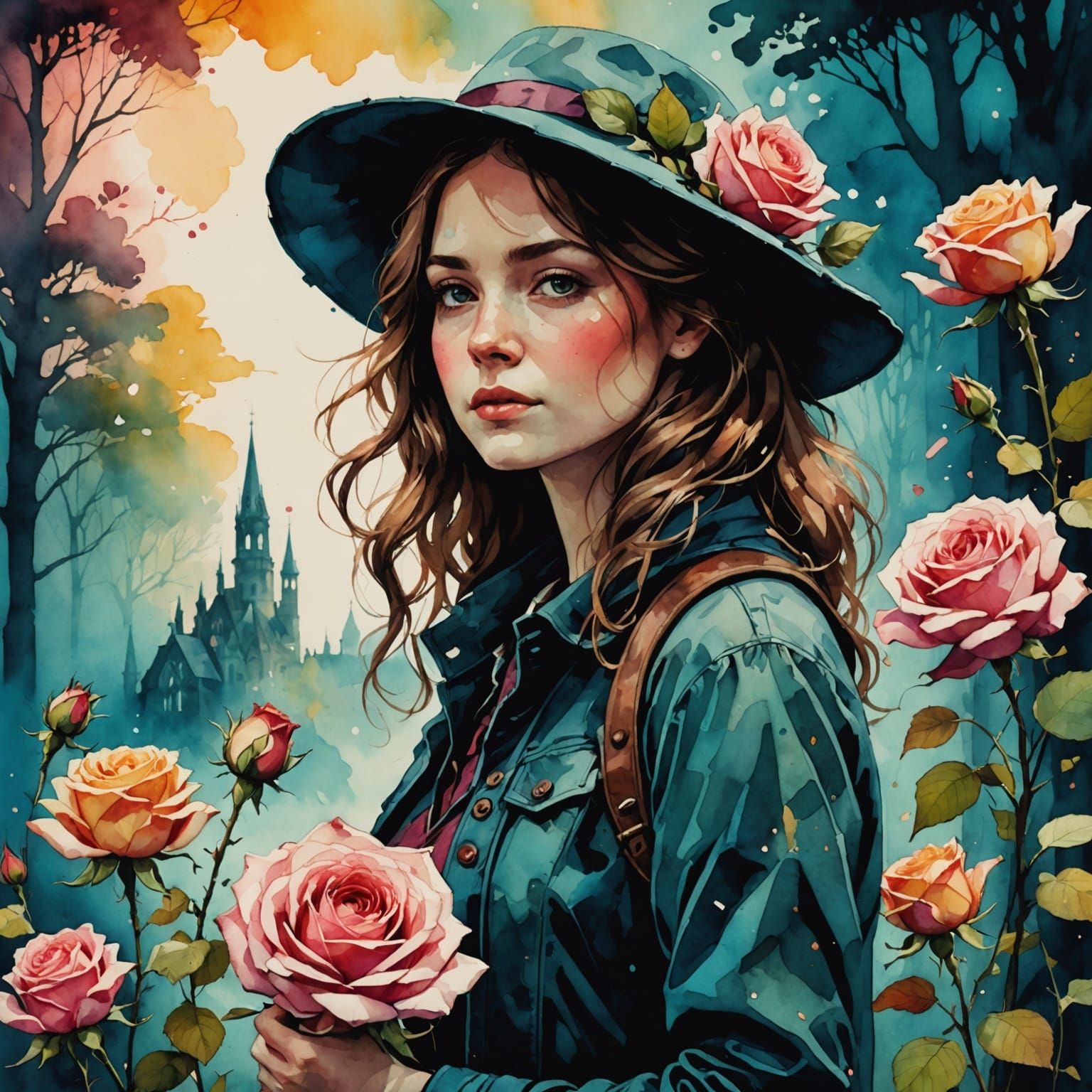 Colorful Roses in Chiaroscuro Solarpunk Style