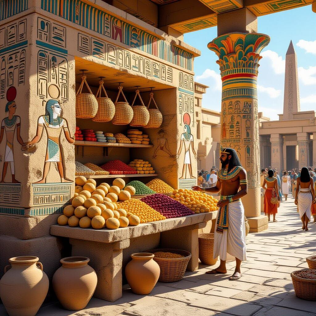 Egyptian Marketplace: Ankh Bread and Lotus Motifs