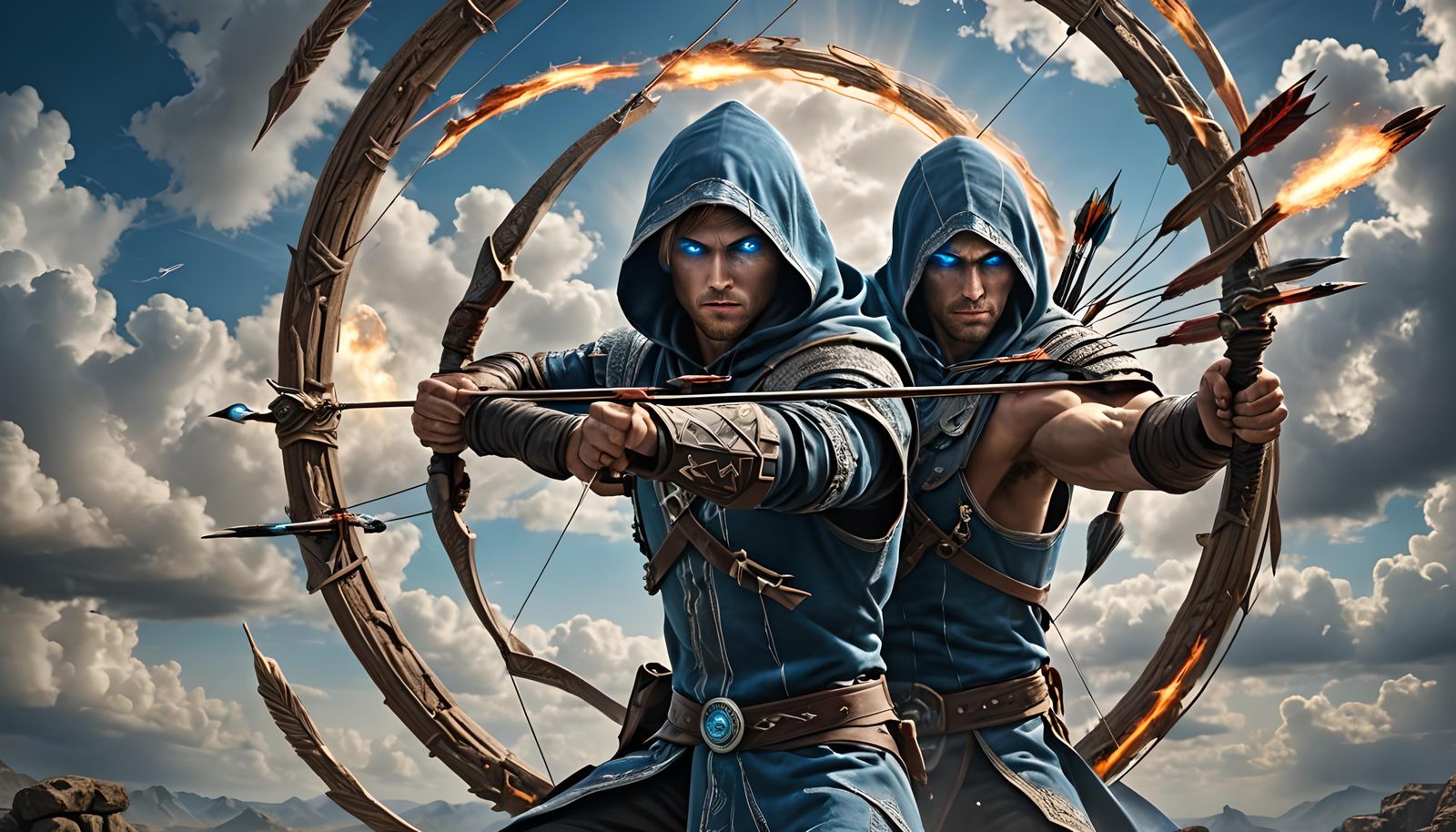 Hooded Archer Fires Arrows Into Energy Portal