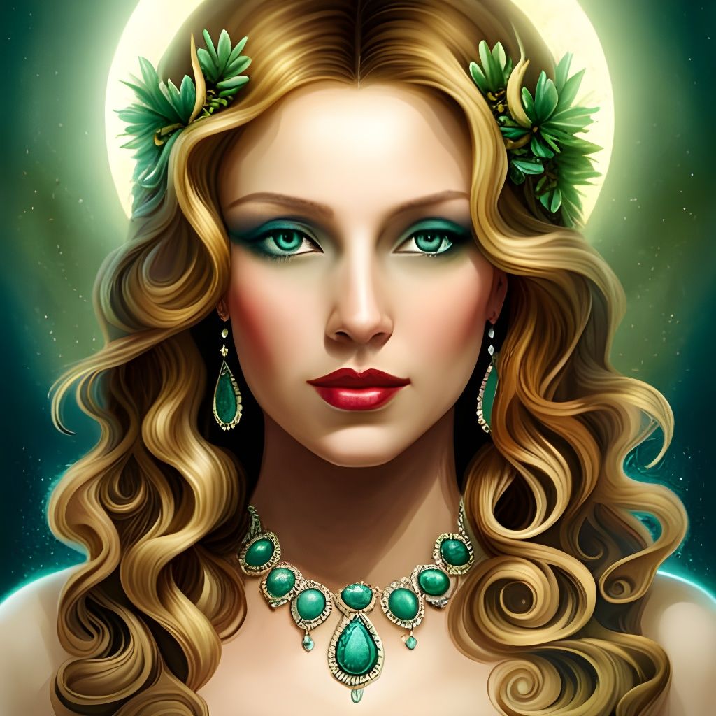 Jade-Eyed Goddess with Silver Crown: Fantasy Portrait