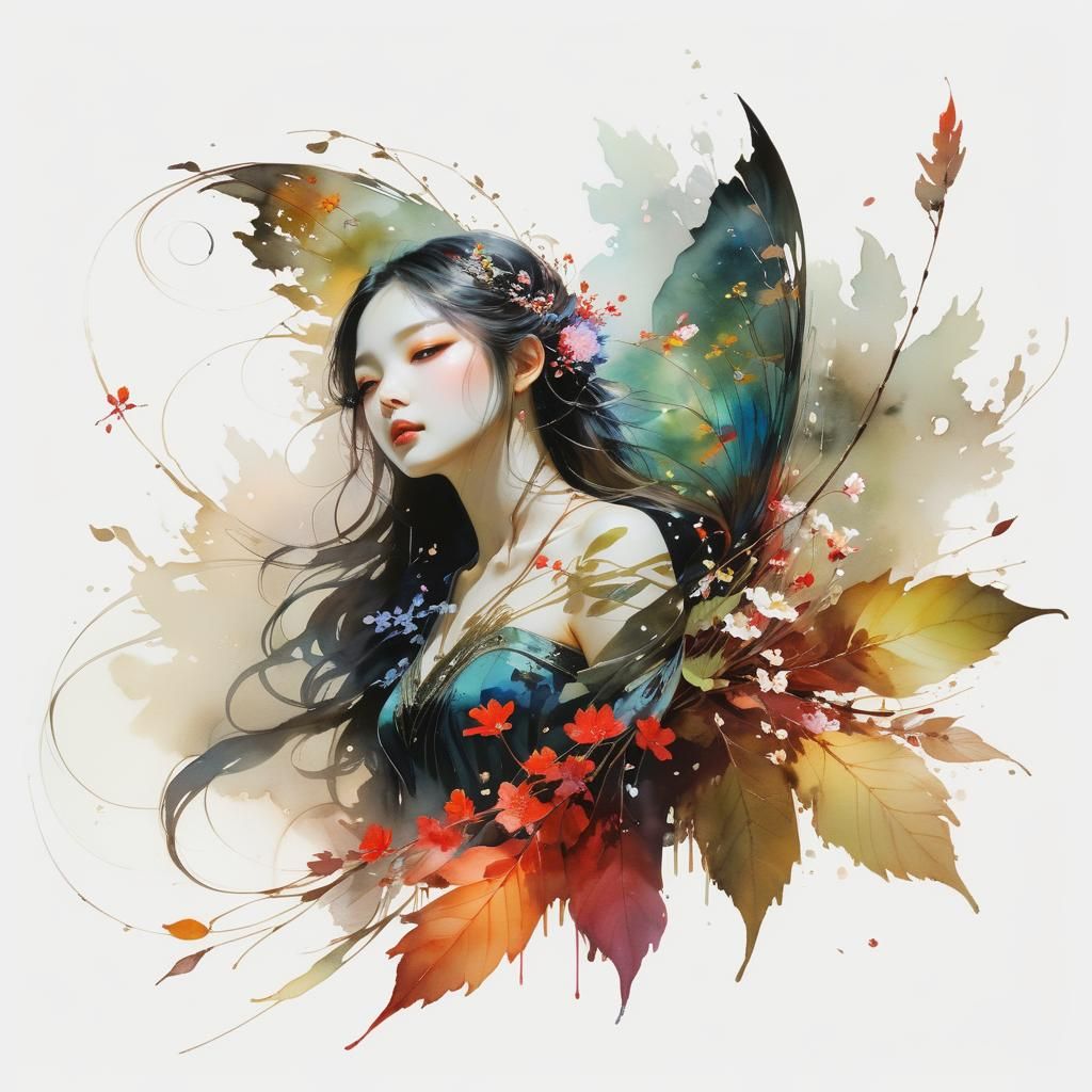 Dreamy Lake Glade at Night in Watercolor Style