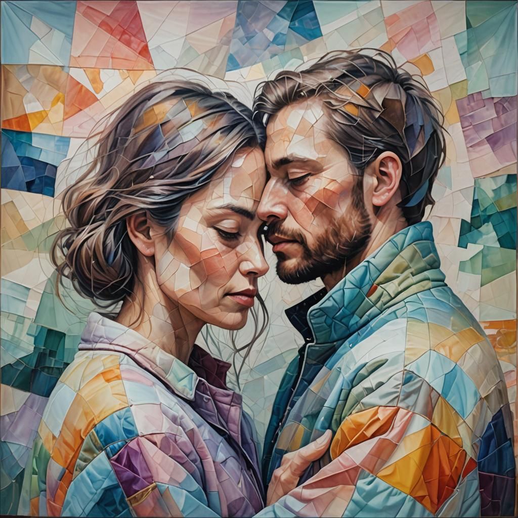 Entwined Couple in Dreamy Pastel Oil Painting