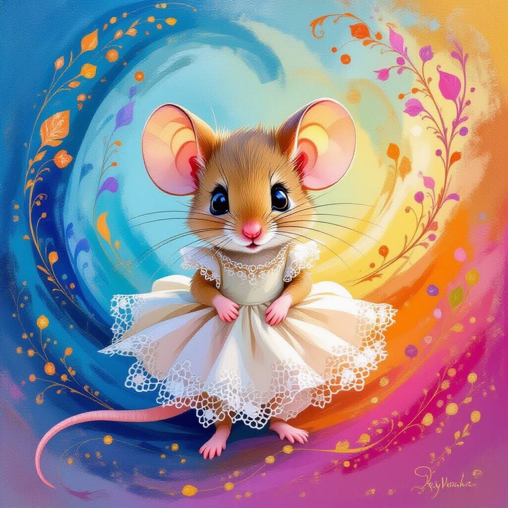 Mouse in Lace Dress with Swirling Gradients