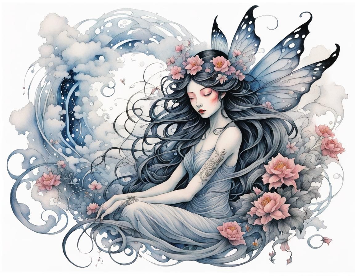 Surreal Fairy Tattoo Design in Amano Style