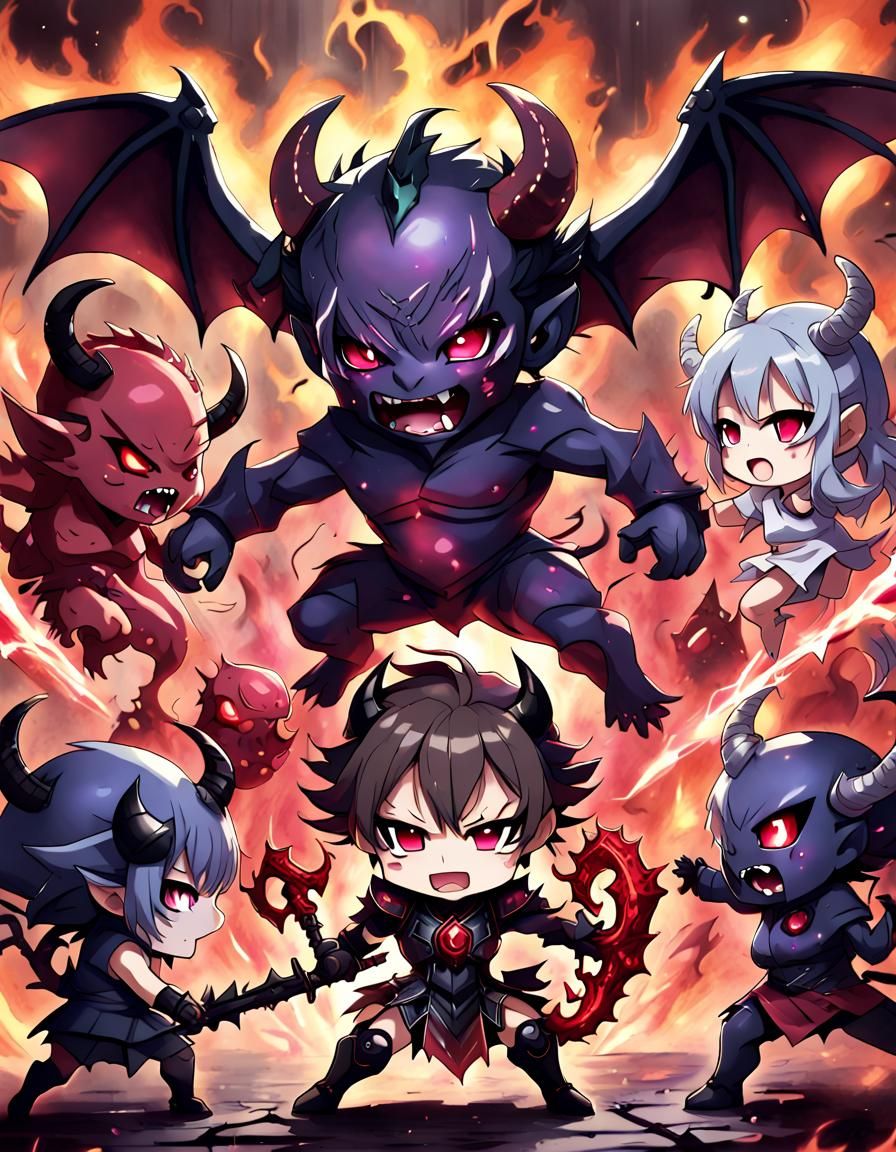 Chibi Demon Boss Battle in Anime Style