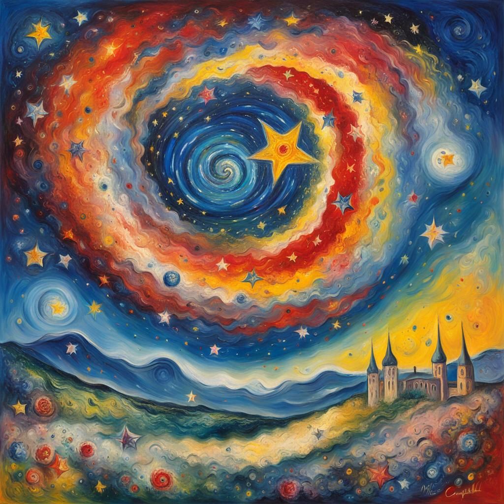 Dreamy Star Maelstrom in Naive Art Style