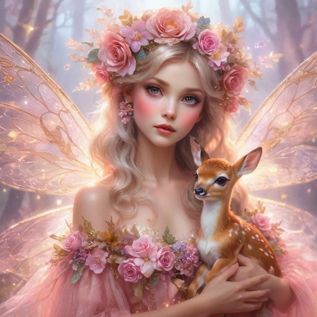Rosy fairy with fawn