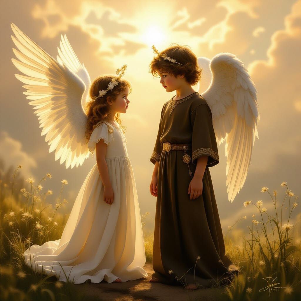 Angelic Duo in Ethereal Golden Light