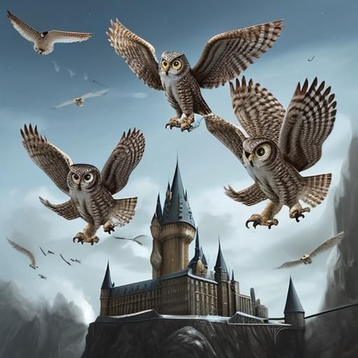 Owls Journeying to a Wizarding School