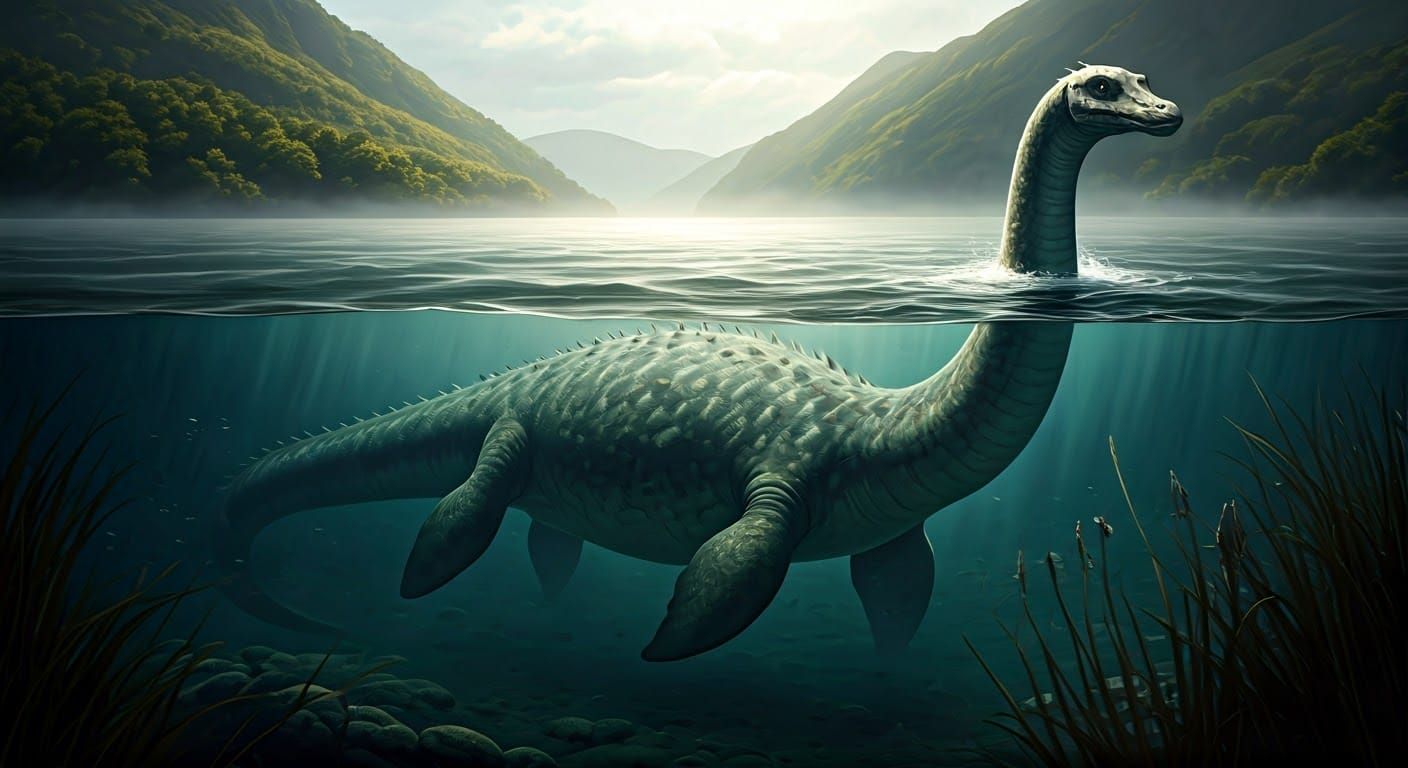 Serpentine Loch Ness Monster in Realistic Zoological Illustr...