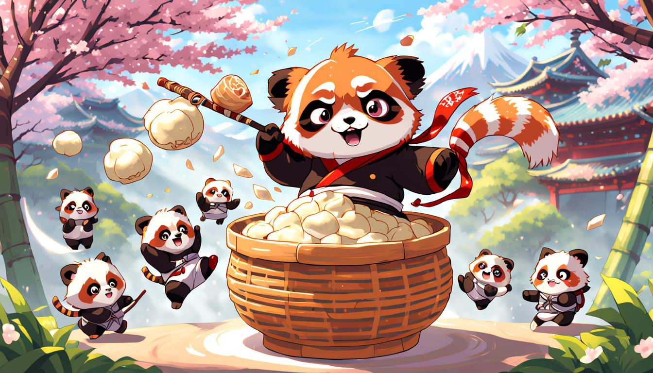 Chibi Red Panda Dumpling Martial Arts in Dojo