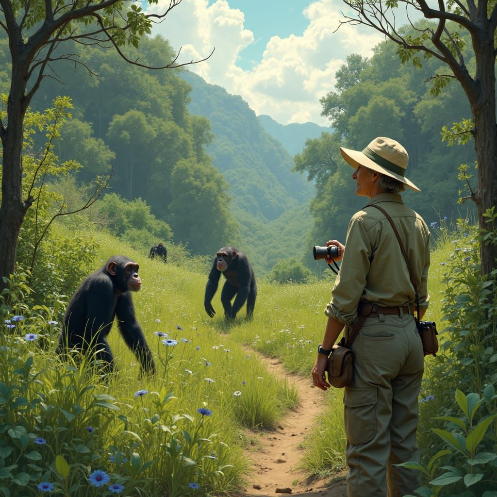 Jane Goodall Observes Chimpanzees in Gombe Hills