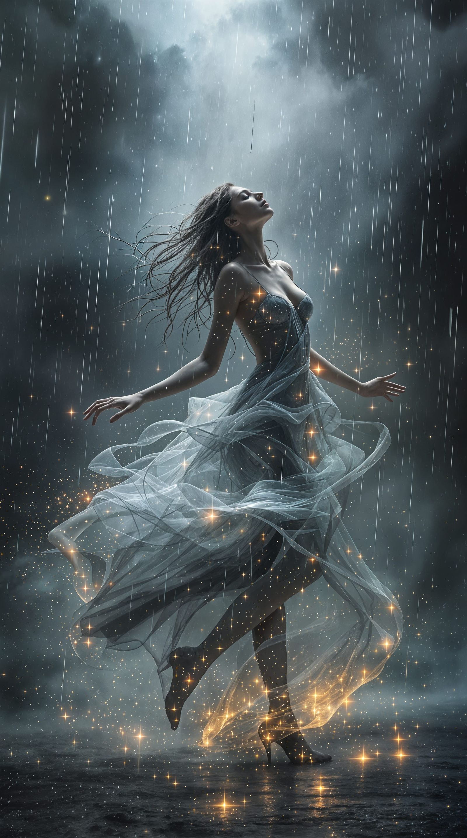 Mystical Storm Goddess in Impressionistic Double Exposure