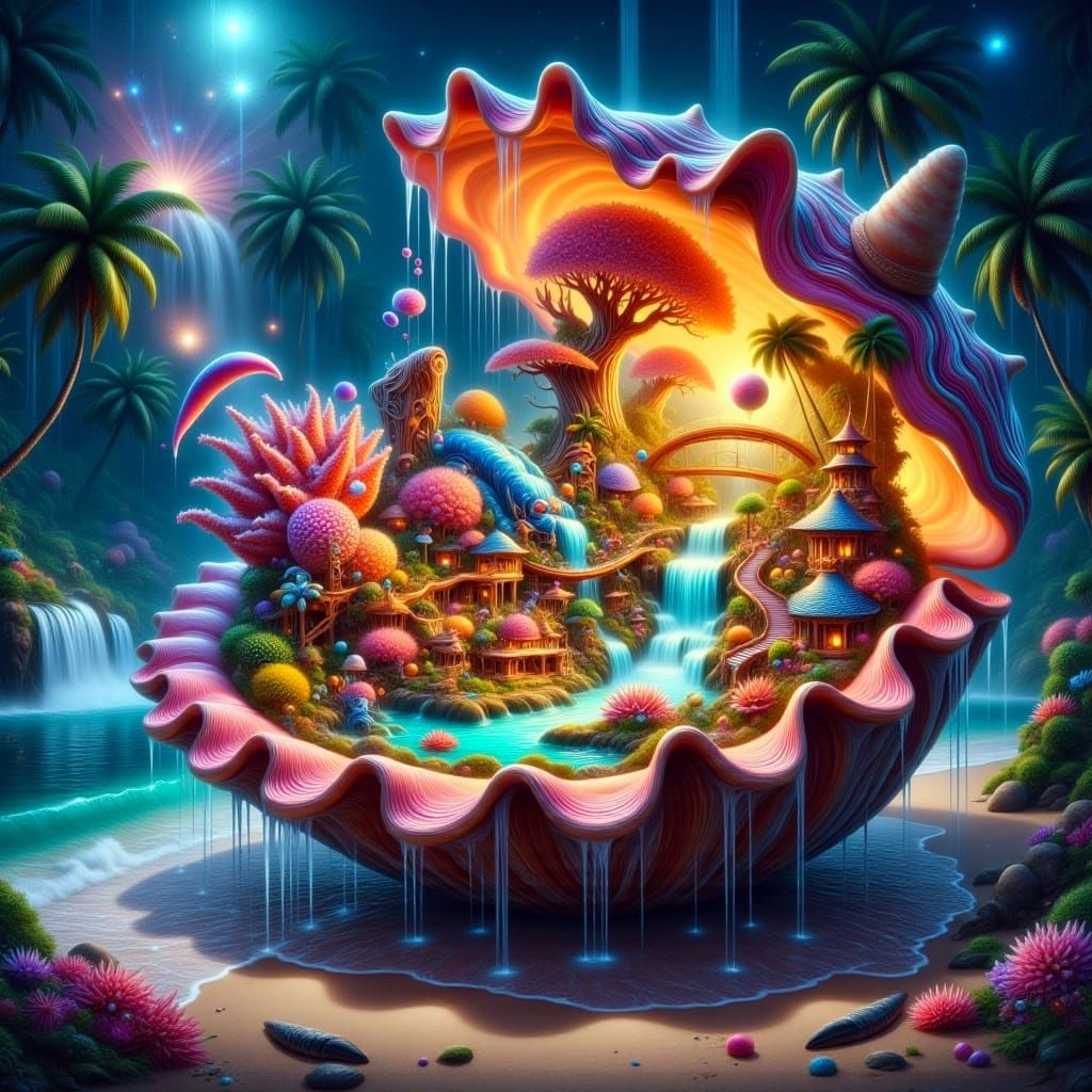 Vibrant Miniature Theme Park in a Seashell Oasis