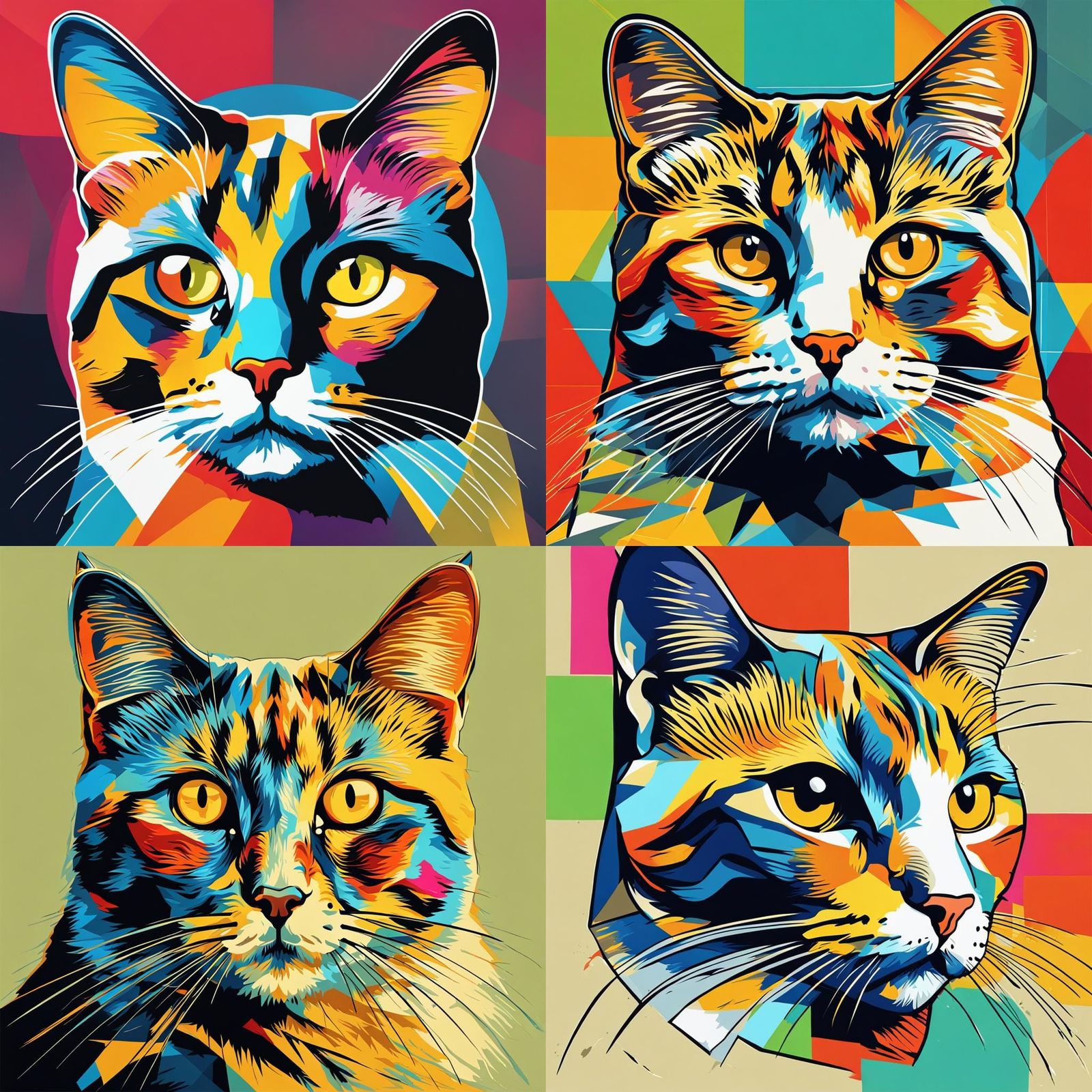Pop Art Calico Cat with Geometric Design