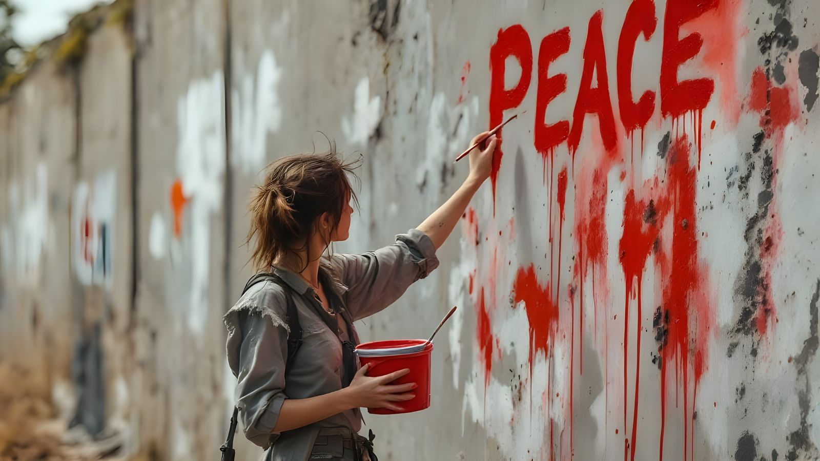 Woman Paints Peace on Battlefield Wall