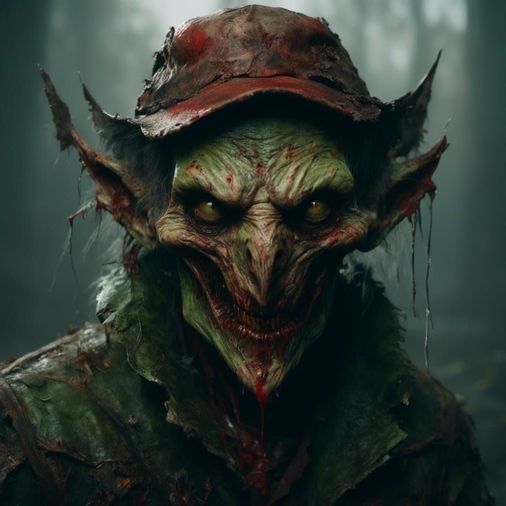 Menacing Goblin with Red Cap in Dark Fantasy Style