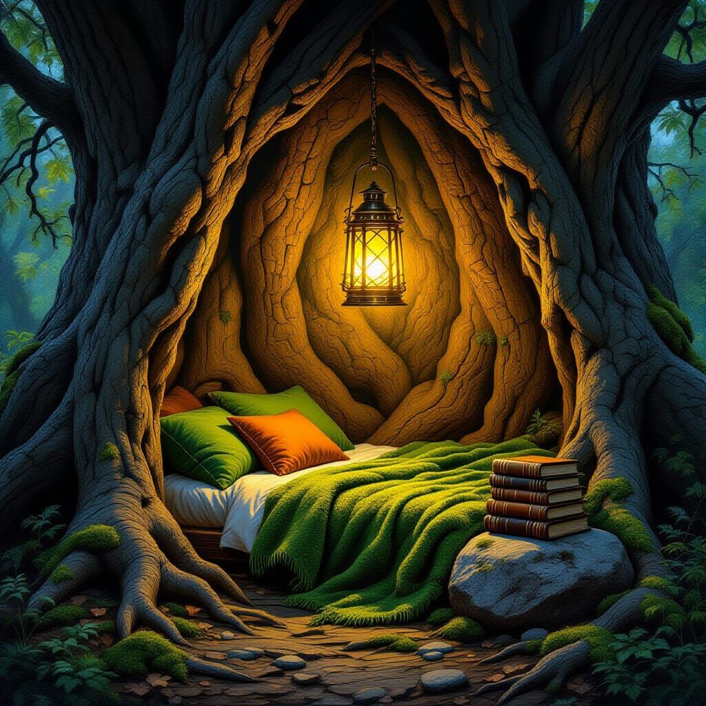 Cozy Tree Hollow Bedroom: A Fantasy Sanctuary