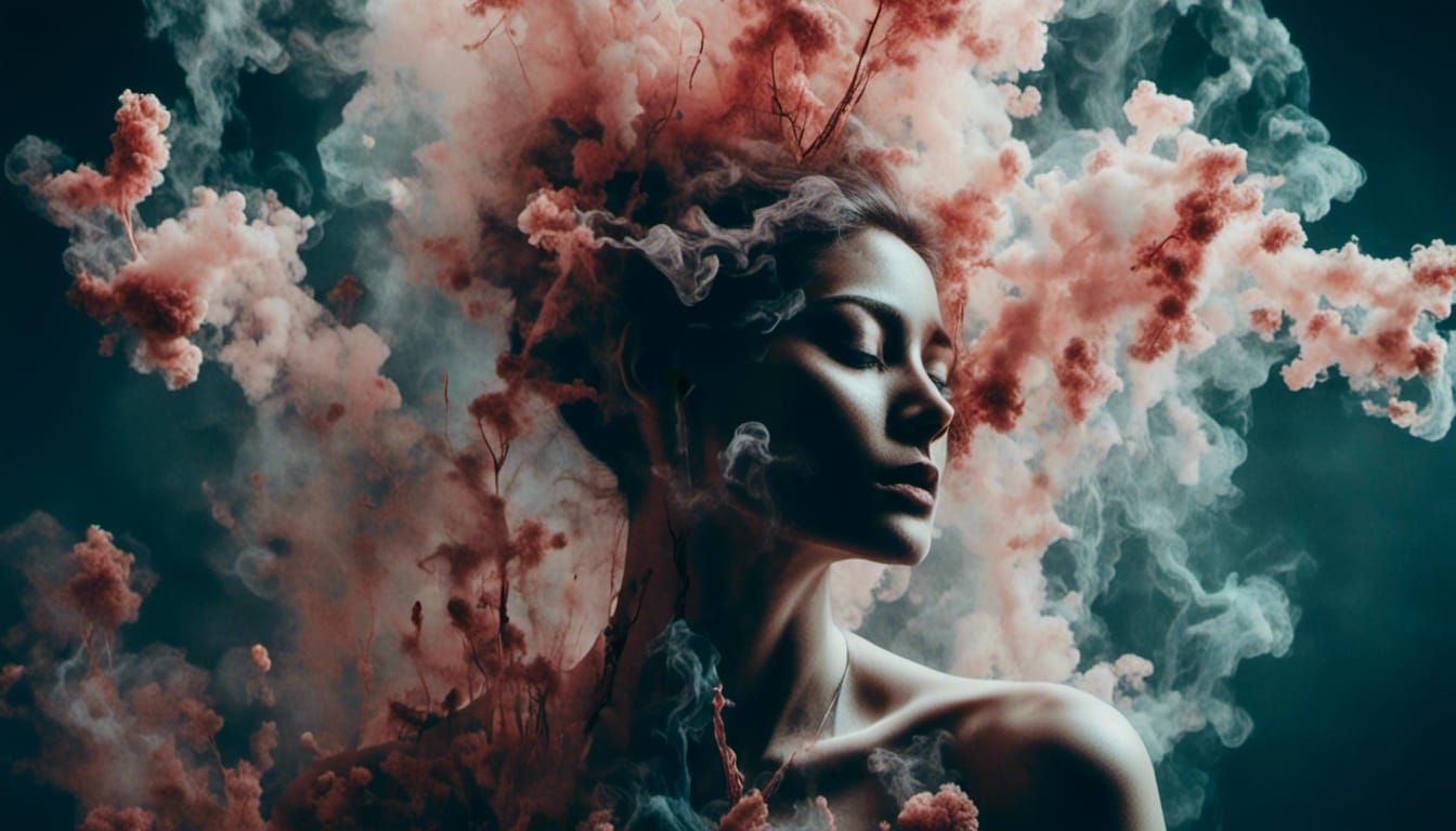 Smoke Art: Double Exposure of Dancing Woman