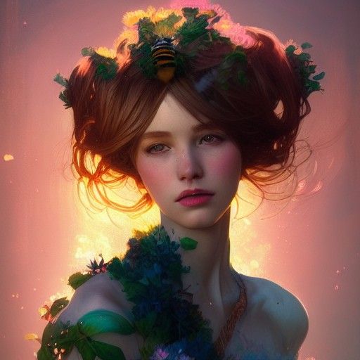 Detailed Bee Fairy Warrior Portrait