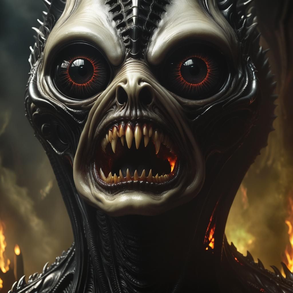 Creepy Demonic Portrait Reflecting Hellfire