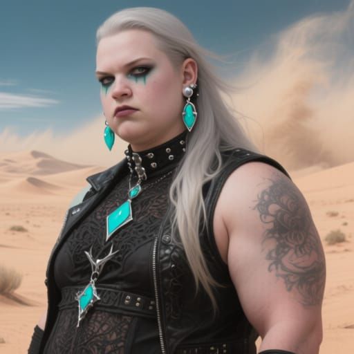 Goth-Punk Individual in New Mexico Sandstorm, Hyperrealistic...