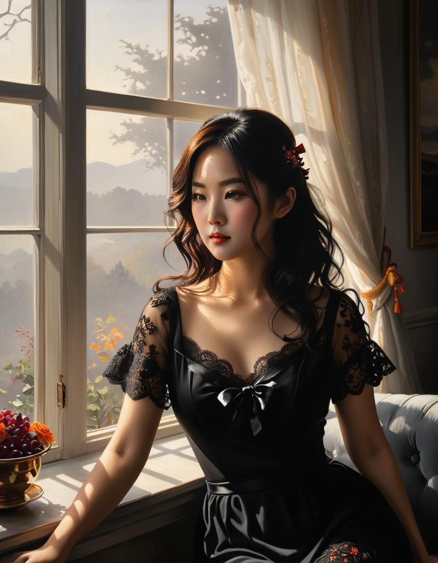 Ethereal Woman in Chiaroscuro Oil Painting