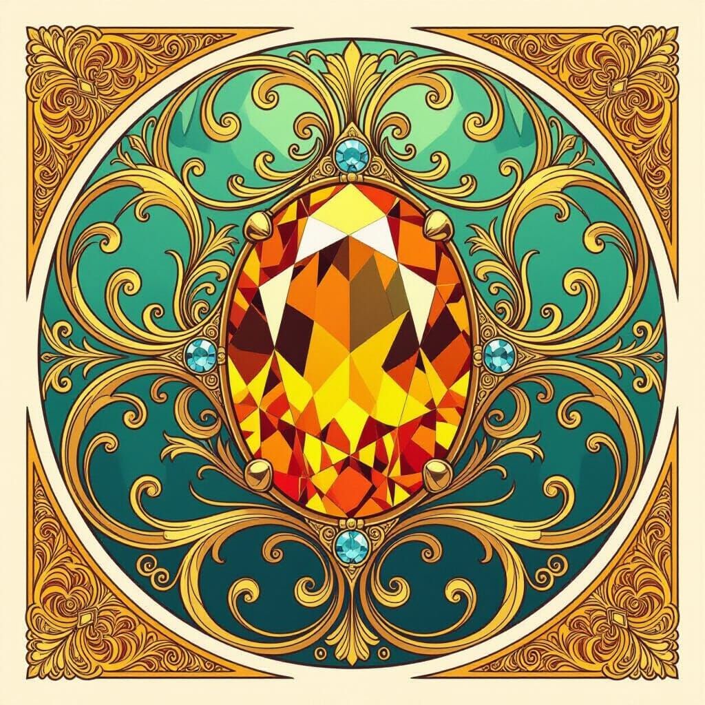Topaz Gemstone in Art Nouveau Style