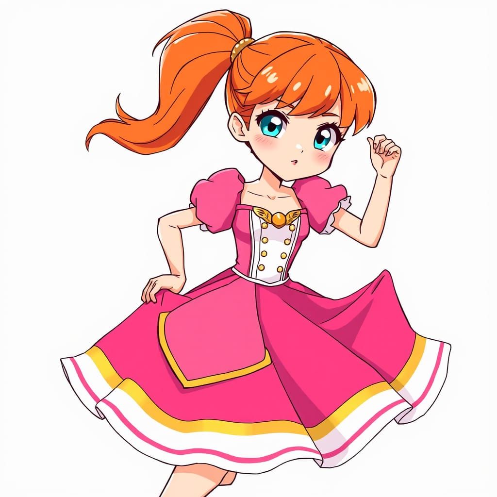 Anime Cartoon: Woman in Pink Princess Dress Running