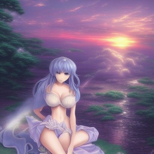 Ethereal Anime Waifu in a Kinkade Landscape