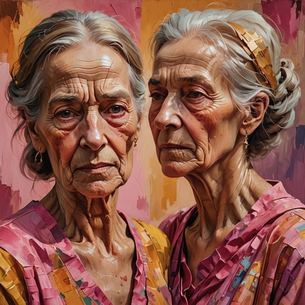 Striking Split Portrait in Vibrant Oil Painting Style