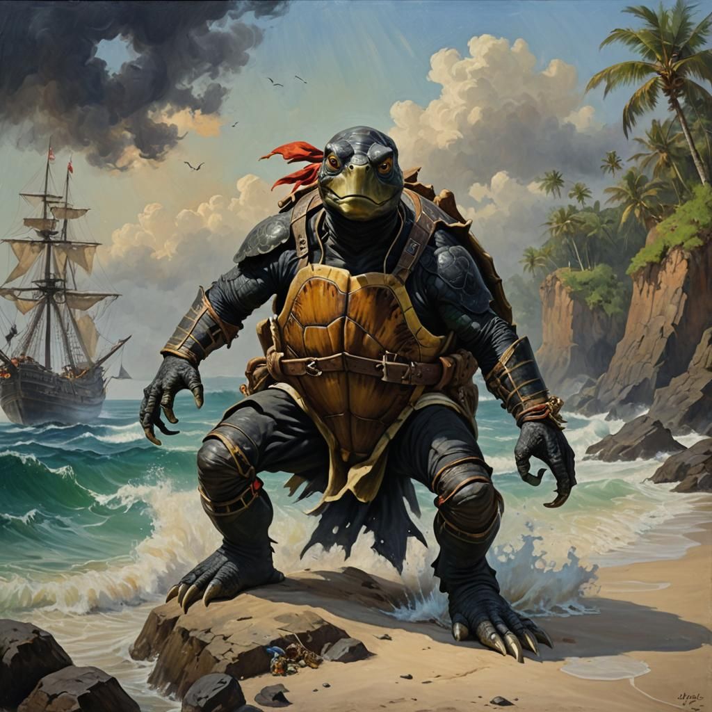 Black Turtle Pirate in Oil Painting Style