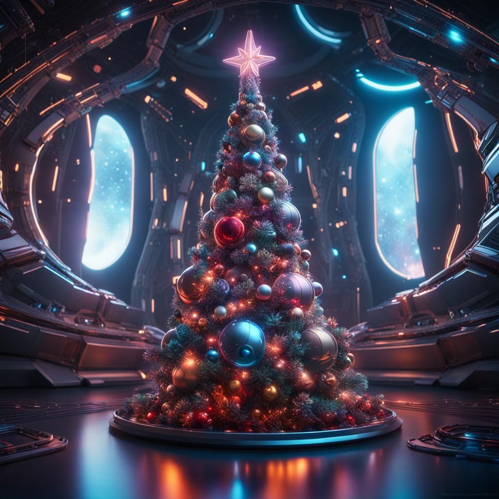 Futuristic Intergalactic Christmas Tree in Detailed Matte Pa...
