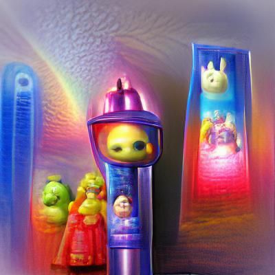 Teletubbies in Pez Dispenser with Volumetric Lighting
