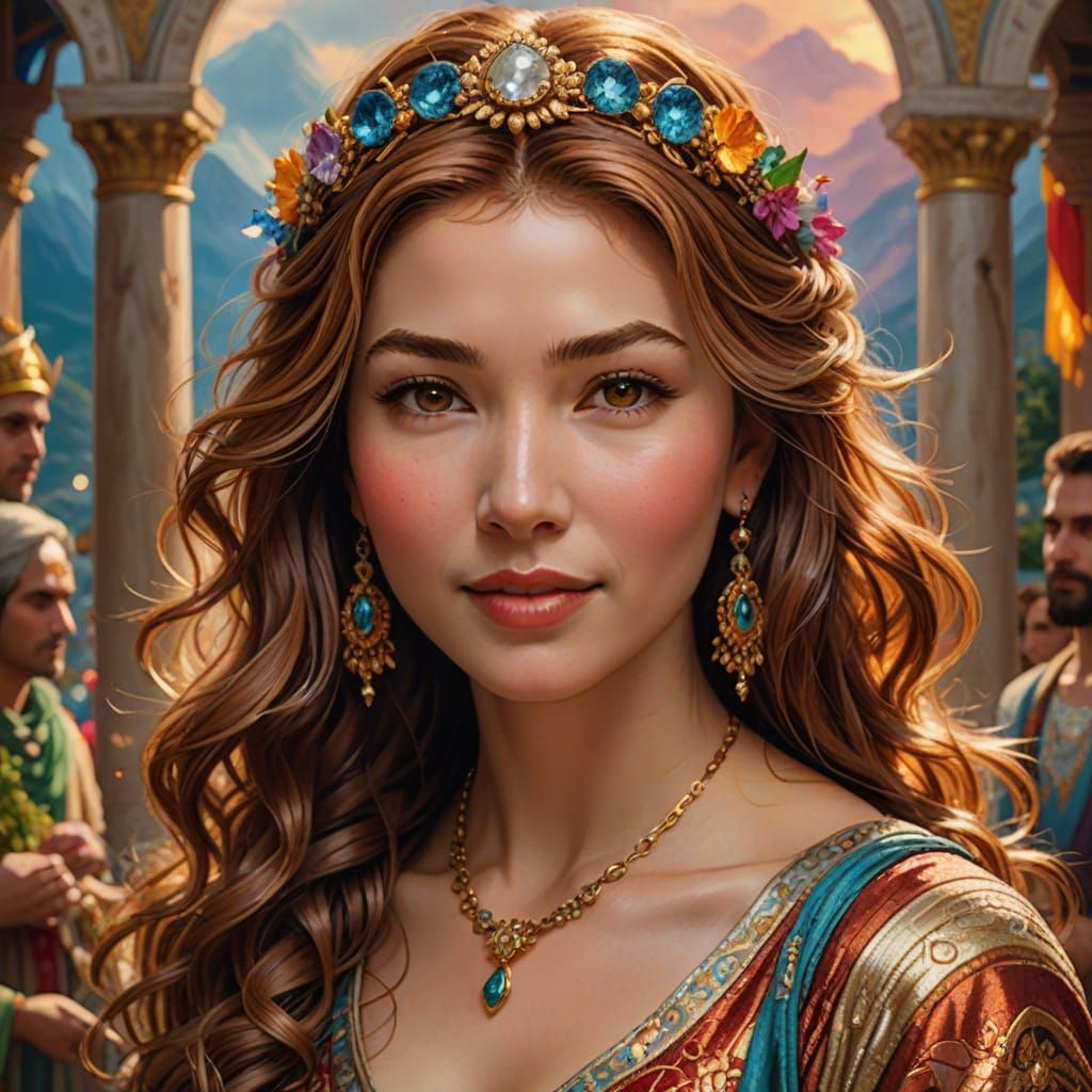 Thalia, Goddess of Festivity, Portrait with Mount Olympus